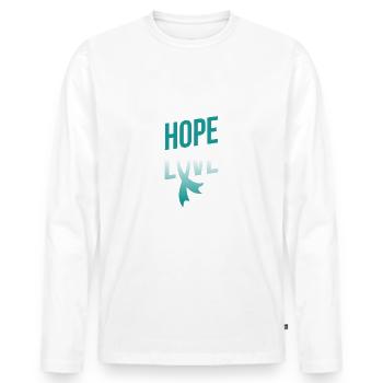 Faith Hope Love | Gebärmutterhalskrebs-Bewusstsein - Männer Premium Bio Langarmshirt - Weiß - Vorne - Nico (187cm)