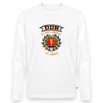DDR Es war einmal - Männer Premium Bio Langarmshirt - Weiß - Vorne - Nico (187cm)