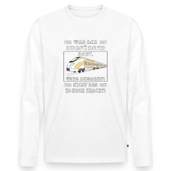 WAS DER ZUGFÜHRER SAGT WIRD GEMACHT - Männer Premium Bio Langarmshirt - Weiß - Vorne - Nico (187cm)