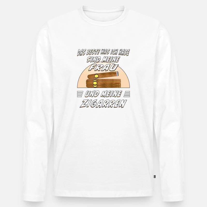 CIGAR AND WHISKEY - Männer Premium Bio Langarmshirt - Weiß