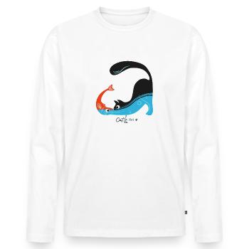 Katze und fisch Abbildung - Männer Premium Bio Langarmshirt - Weiß - Vorne - Nico (187cm)