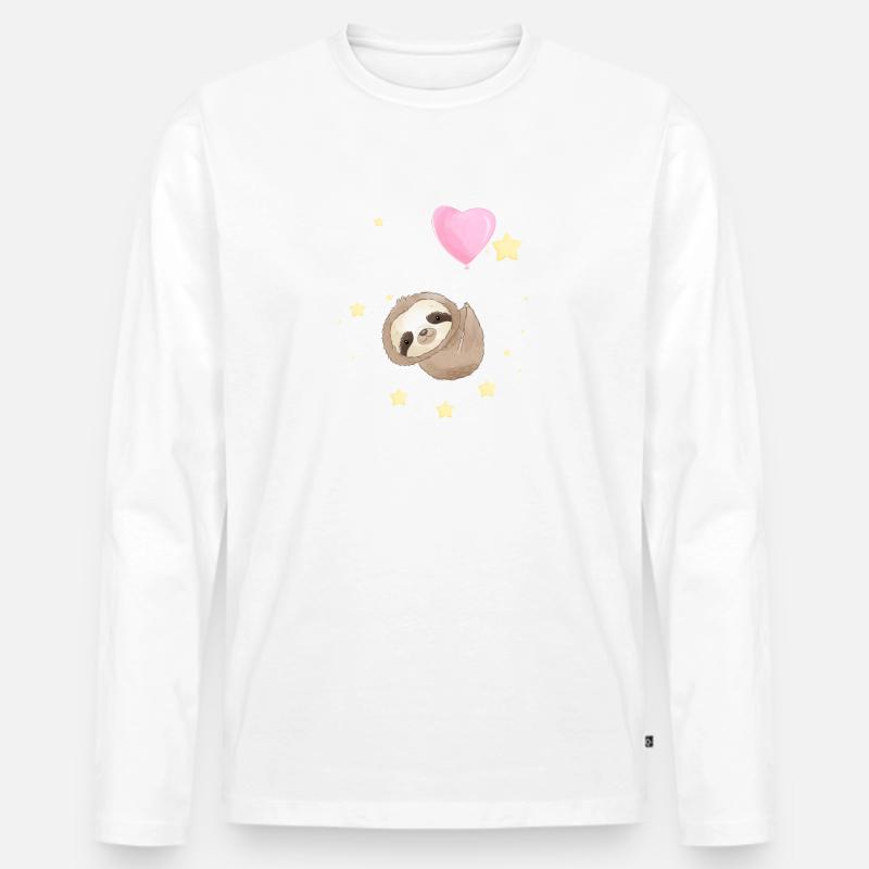 Faultier schwebt mit Sternen - Männer Premium Bio Langarmshirt - Weiß