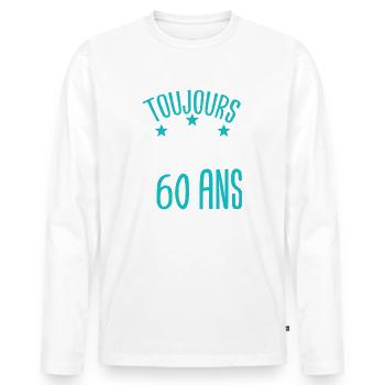Cadeau anniversaire 60 ans rigolo homme - T-shirt manches longues Premium bio Homme - blanc - Devant - Nico (187cm)