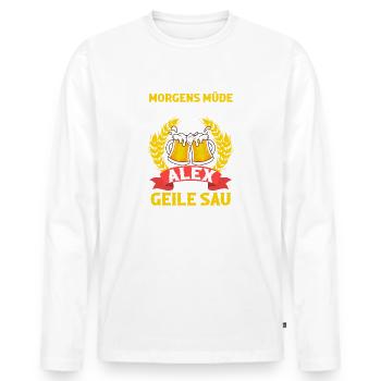 Alex - Männer Premium Bio Langarmshirt - Weiß - Vorne - Nico (187cm)