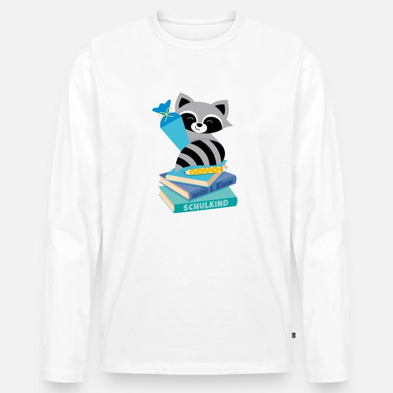 Waschbär Schulkind - Männer Premium Bio Langarmshirt - Weiß