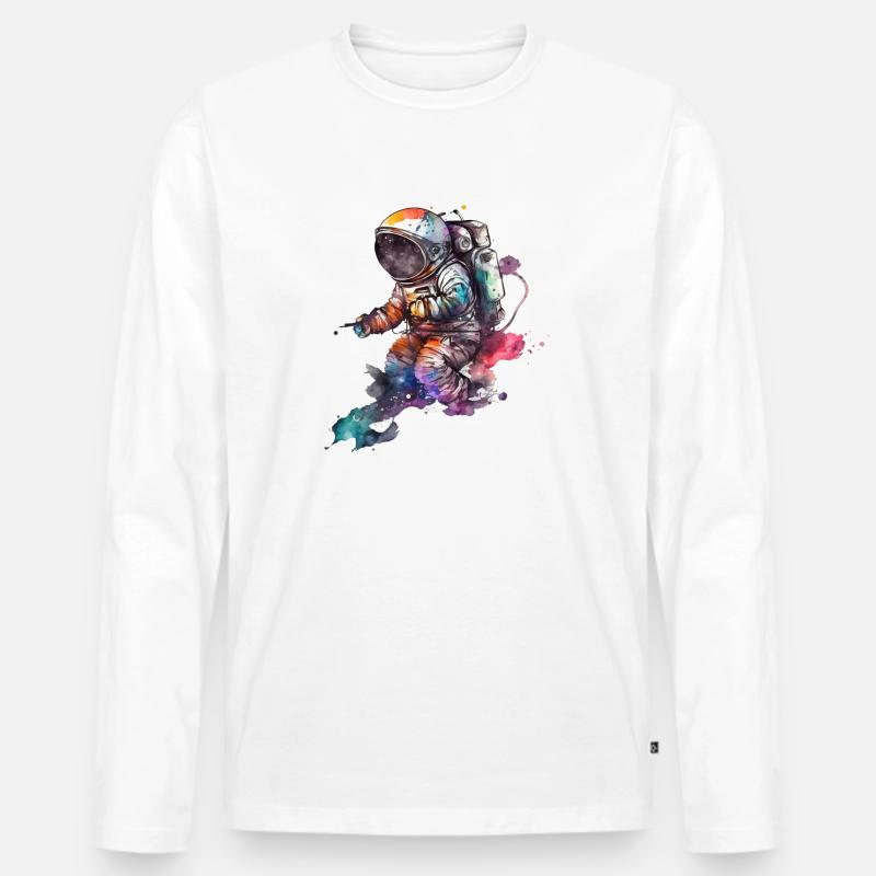 Astronaut Aquarell Mond - Männer Premium Bio Langarmshirt - Weiß