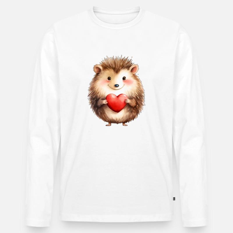 Igel mit Herz - Männer Premium Bio Langarmshirt - Weiß