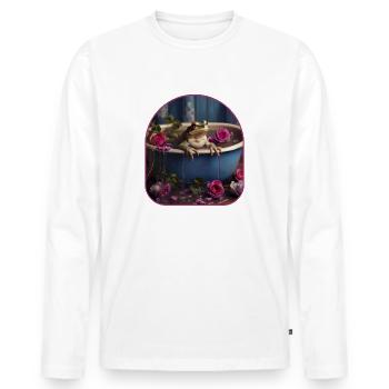 Baignoire Grenouille Relaxante Pétales De Fleurs Cottagecore - T-shirt manches longues Premium bio Homme - blanc - Devant - Nico (187cm)