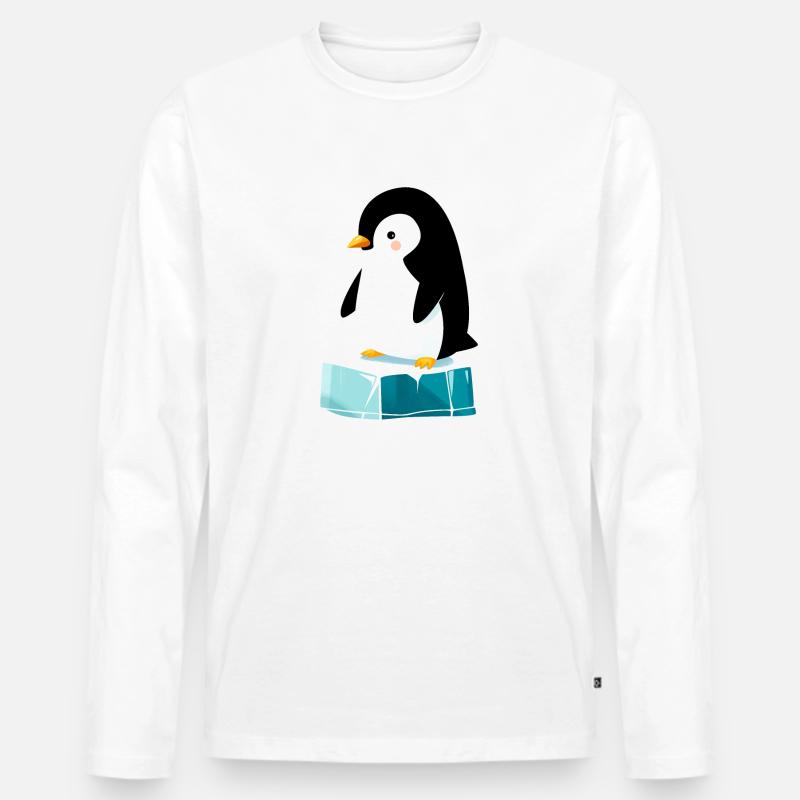Kleiner Pinguin auf Eisblock - Männer Premium Bio Langarmshirt - Weiß