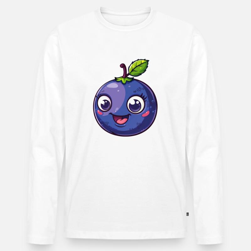 Süße Blaubeere Comic - Männer Premium Bio Langarmshirt - Weiß