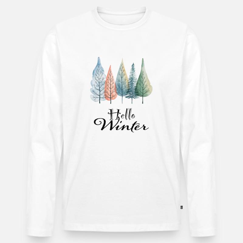 Hello Winter - Männer Premium Bio Langarmshirt - Weiß