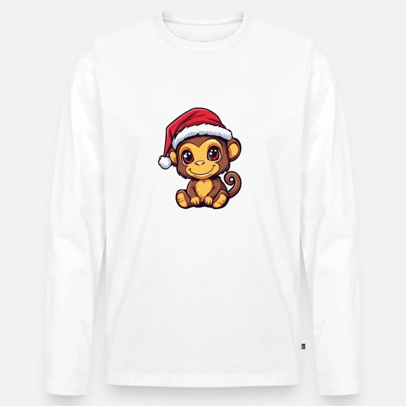 Affe Weihnachten - Männer Premium Bio Langarmshirt - Weiß