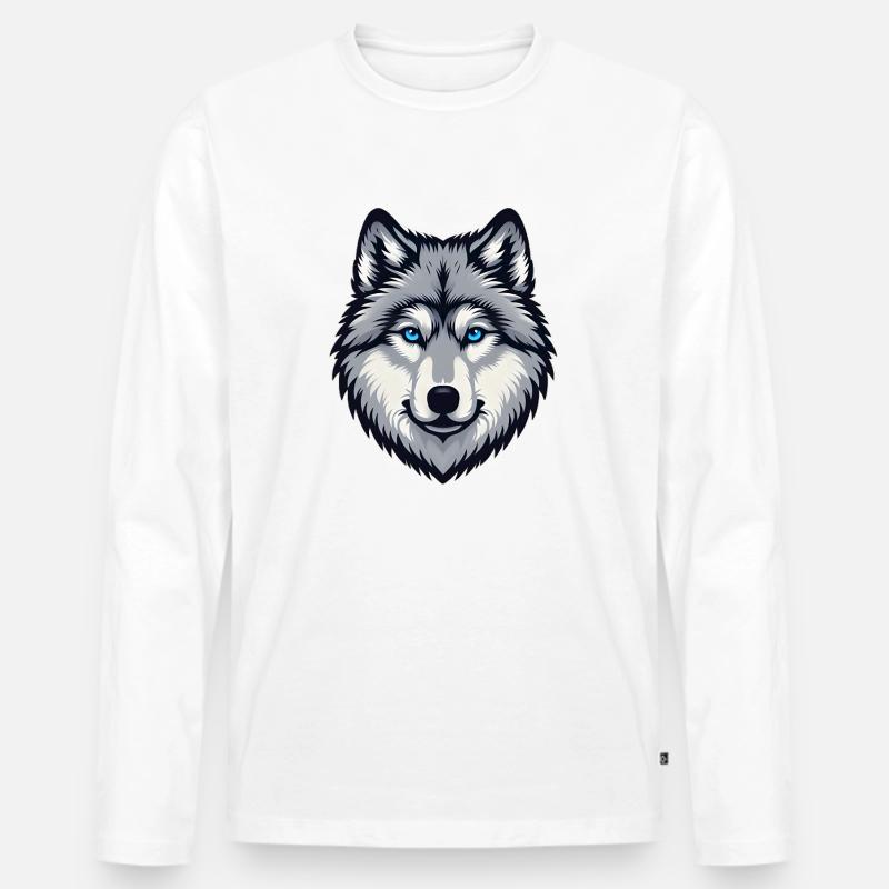 Blau äugiger Wolf Kopf - Männer Premium Bio Langarmshirt - Weiß