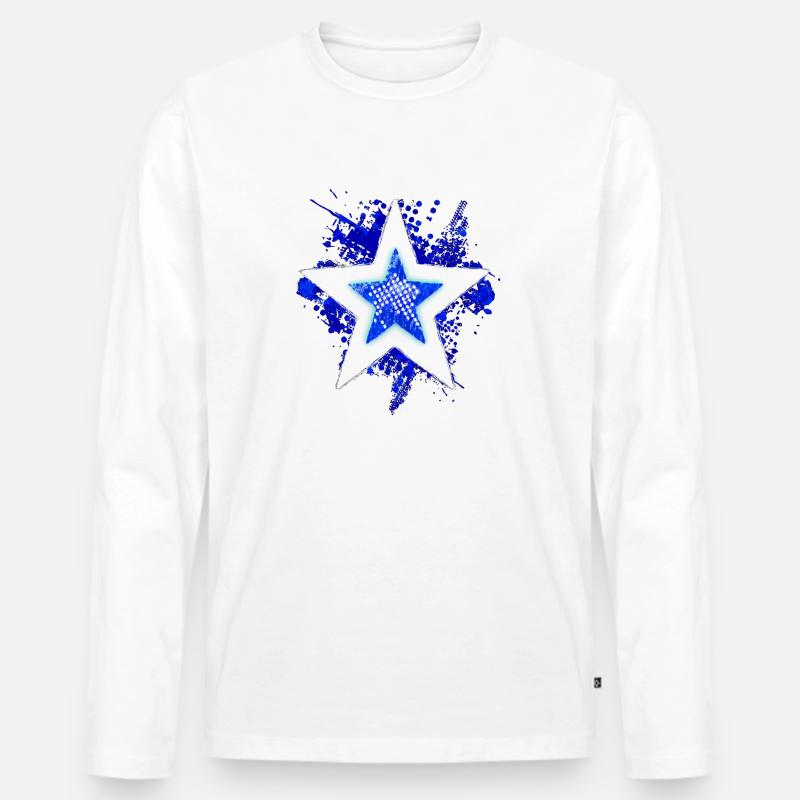 Stern-Design (Arctic Blue) - Männer Premium Bio Langarmshirt - Weiß
