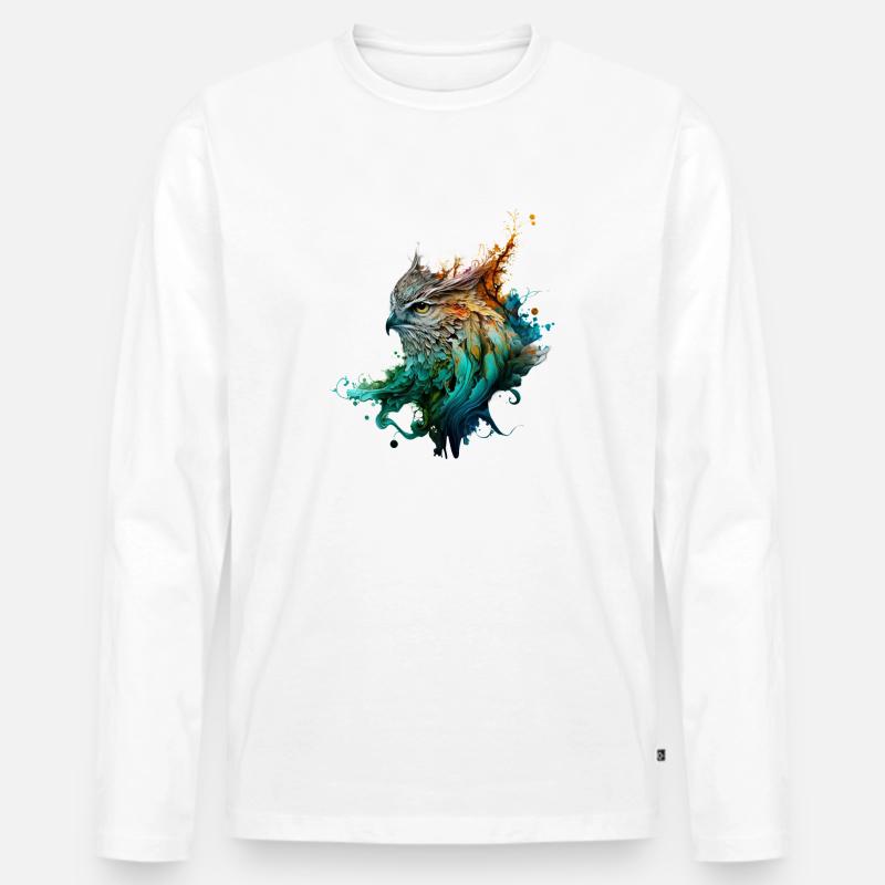 Eulen-Farbstrahlen - Männer Premium Bio Langarmshirt - Weiß