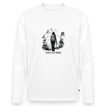 Never Stop Hiking (Himalaya Woman Edition) - Männer Premium Bio Langarmshirt - Weiß - Vorne - Nico (187cm)