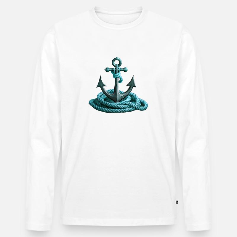 Anker mit Tau - Männer Premium Bio Langarmshirt - Weiß