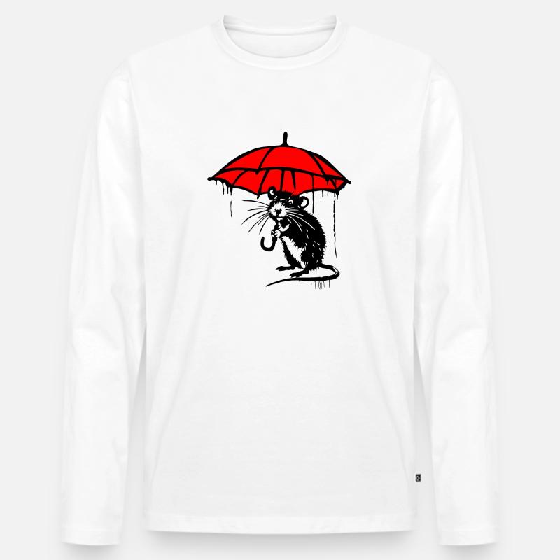 Ratte mit Schirm - Männer Premium Bio Langarmshirt - Weiß
