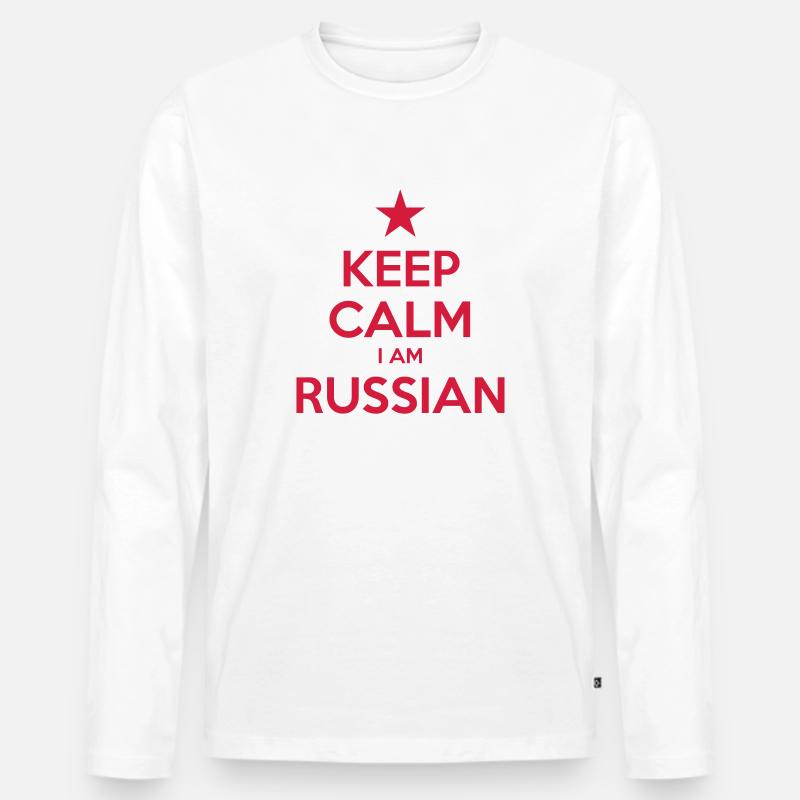 KEEP CALM I AM RUSSIAN - Männer Premium Bio Langarmshirt - Weiß