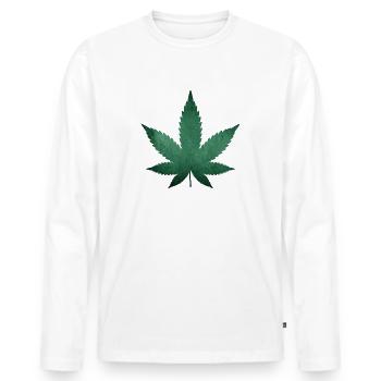 WEED HANFBLATT - Männer Premium Bio Langarmshirt - Weiß - Vorne - Nico (187cm)
