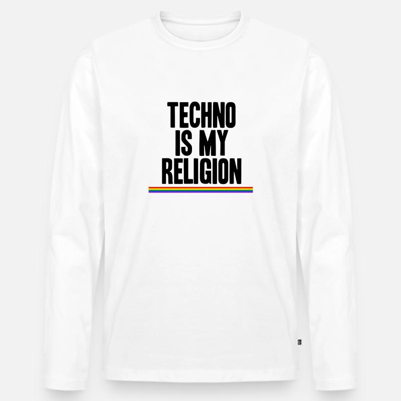 Techno è la mia religione LGBT arcobaleno idea regalo - Maglia a manica lunga ecologica premium da uomo - bianco