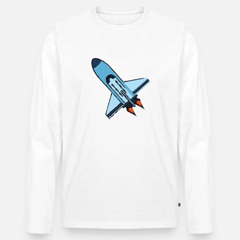 Raketenschiff - Männer Premium Bio Langarmshirt - Weiß