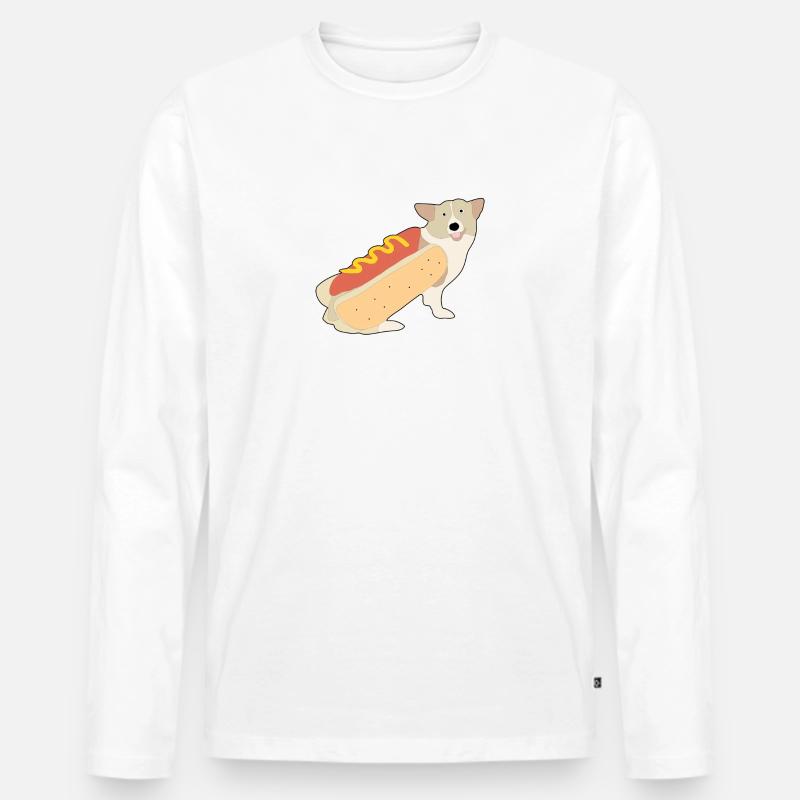 Hot Dog - Männer Premium Bio Langarmshirt - Weiß