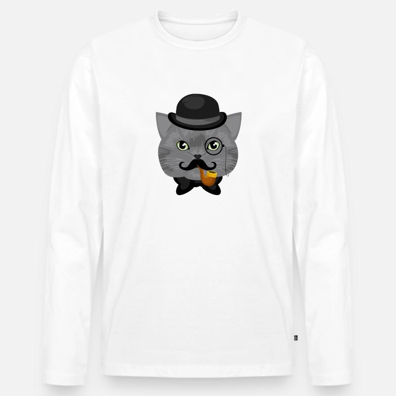 Sir Cat - Männer Premium Bio Langarmshirt - Weiß