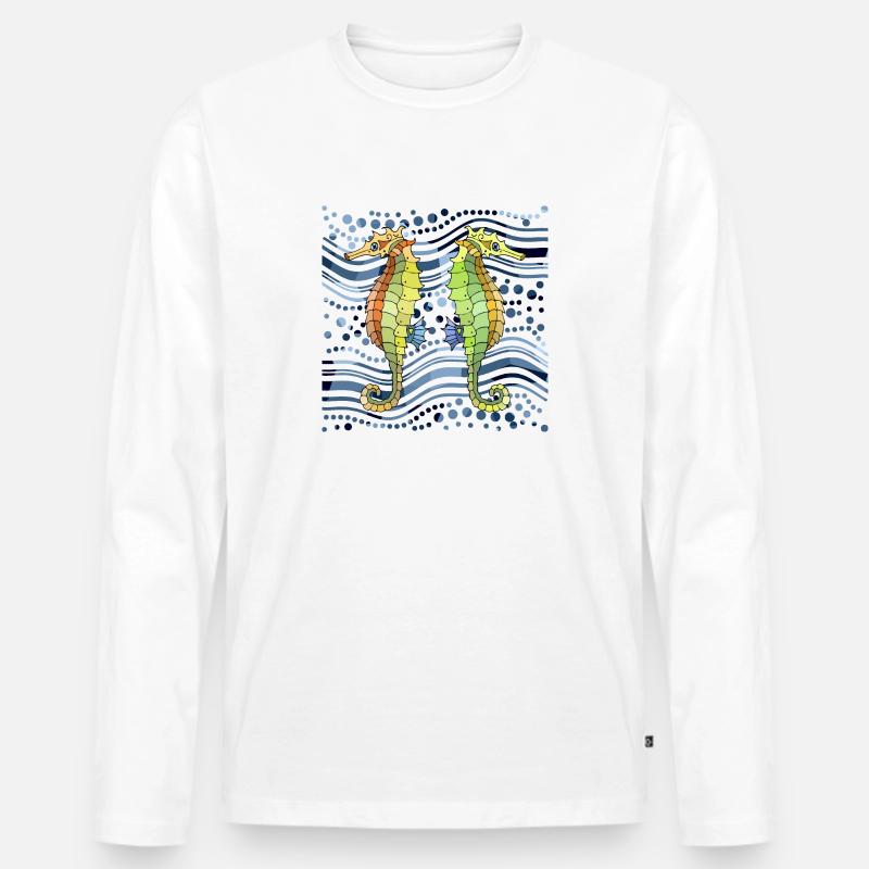 Seepferdchen - Männer Premium Bio Langarmshirt - Weiß