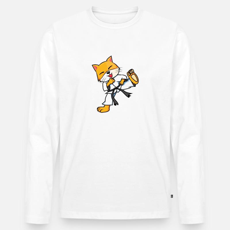 Karate Katze - Männer Premium Bio Langarmshirt - Weiß