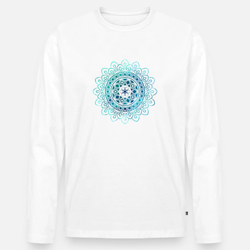 Mandala - Blau - Männer Premium Bio Langarmshirt - Weiß