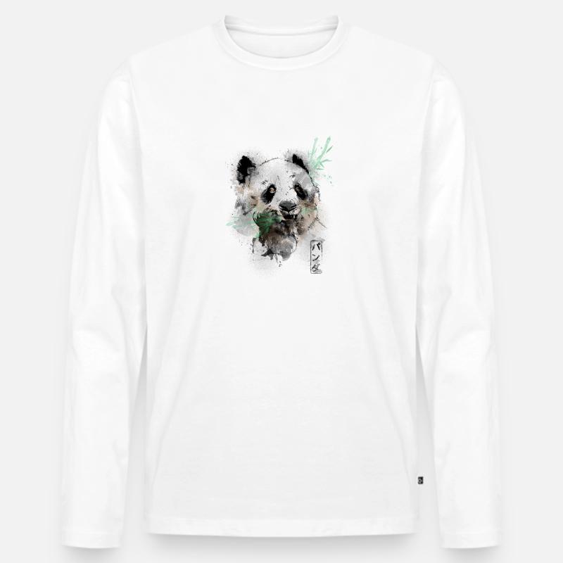 Aquarell-Panda-Bär - Männer Premium Bio Langarmshirt - Weiß