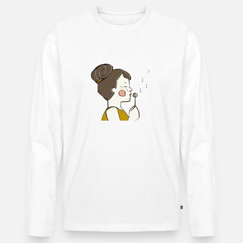Pusteblume Mädchen farbig - Männer Premium Bio Langarmshirt - Weiß