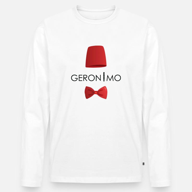 Geronimo Fez & Bowtie - Männer Premium Bio Langarmshirt - Weiß