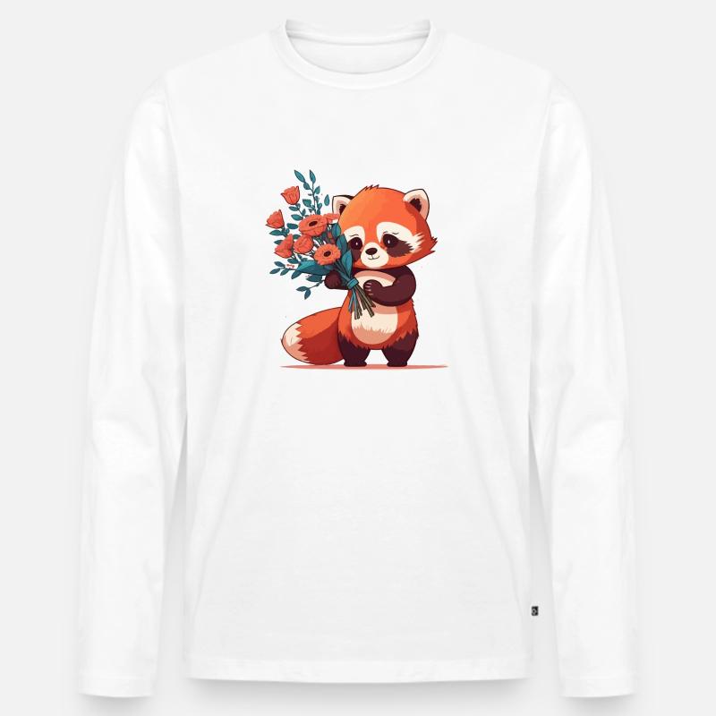 roter Panda mit Blumen - Männer Premium Bio Langarmshirt - Weiß