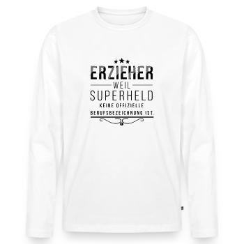 Erzieher - Superheld - Geschenk für Erzieher - Männer Premium Bio Langarmshirt - Weiß - Vorne - Nico (187cm)