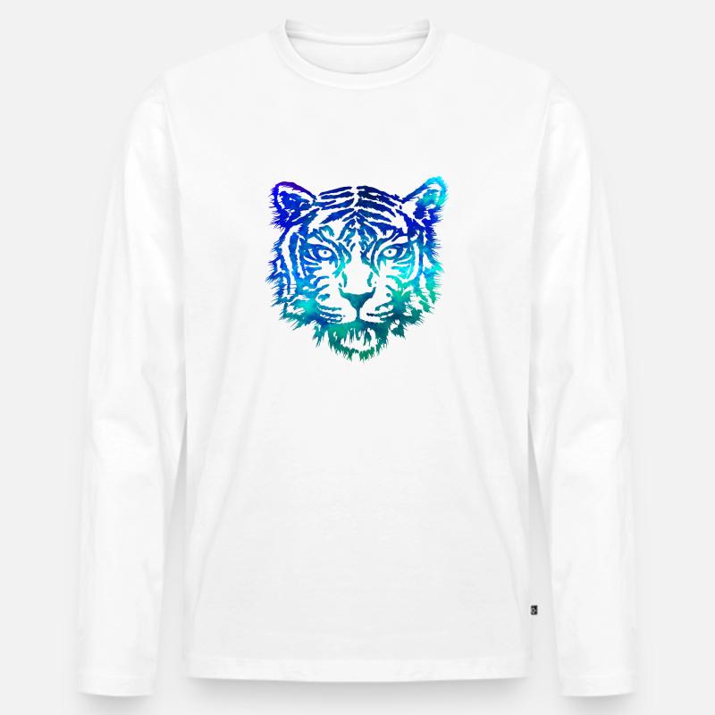 Tiger (Blau) - Männer Premium Bio Langarmshirt - Weiß