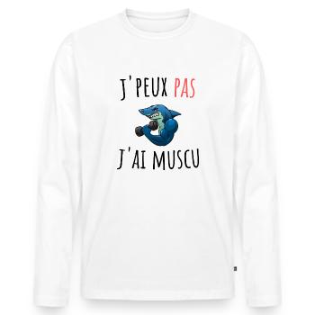 j'peux pas j'ai musculation cadeau anniversaire - T-shirt manches longues Premium bio Homme - blanc - Devant - Nico (187cm)