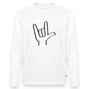 Hand gesture I love you, i love you sign. - Men's Premium Organic Long Sleeve Shirt - white - Front - Nico (187cm)