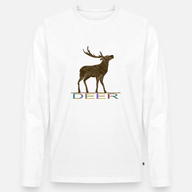 Hirsch - Männer Premium Bio Langarmshirt - Weiß