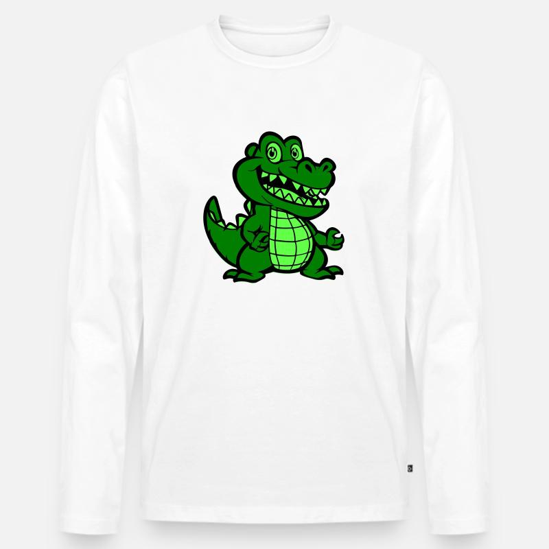Krokodil Comic - Männer Premium Bio Langarmshirt - Weiß