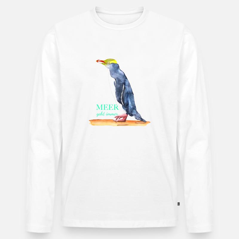 Meer geht immer - Pinguin! - Männer Premium Bio Langarmshirt - Weiß