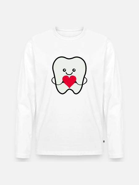 Zahn Smile Love - Männer Premium Bio Langarmshirt - Weiß