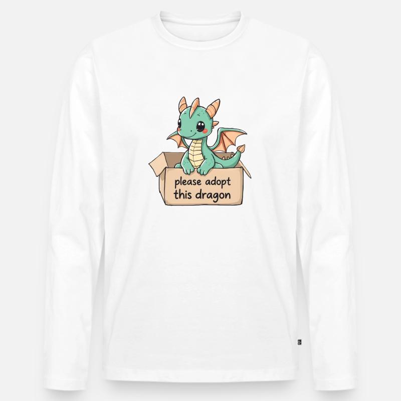 Süßer Drache möchte aufgenommen werden - Männer Premium Bio Langarmshirt - Weiß
