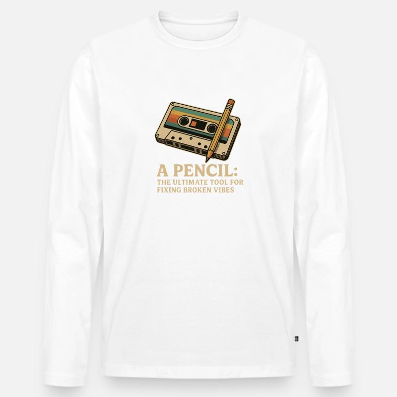 Kassette Retro - Männer Premium Bio Langarmshirt - Weiß