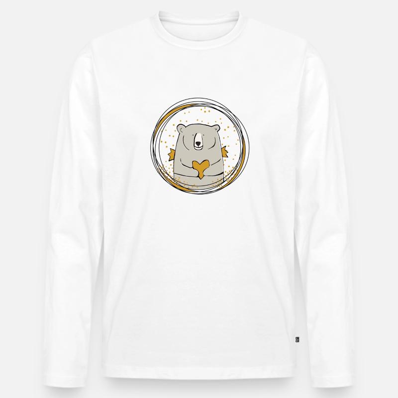 Herz-Bär - Männer Premium Bio Langarmshirt - Weiß