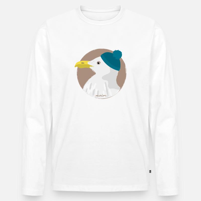 Möwe blaue Mütze | moin - Männer Premium Bio Langarmshirt - Weiß