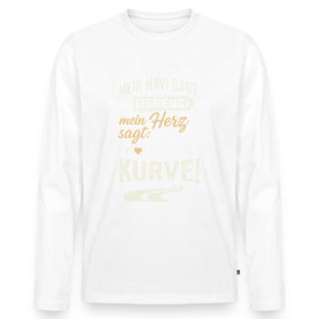 Mein Navi vs. Herz | Biker Kurven Motorrad Spruch - Männer Premium Bio Langarmshirt - Weiß - Vorne - Nico (187cm)