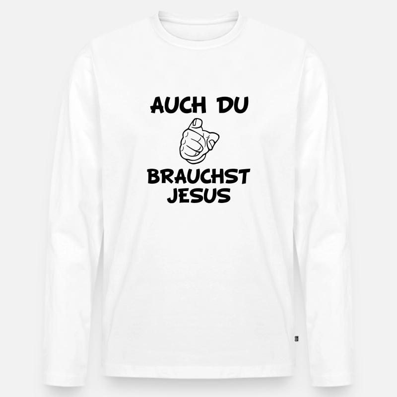 auch du brauchst Jesus - Männer Premium Bio Langarmshirt - Weiß