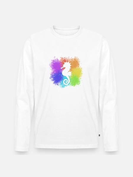 Seepferdchen bunt - Männer Premium Bio Langarmshirt - Weiß